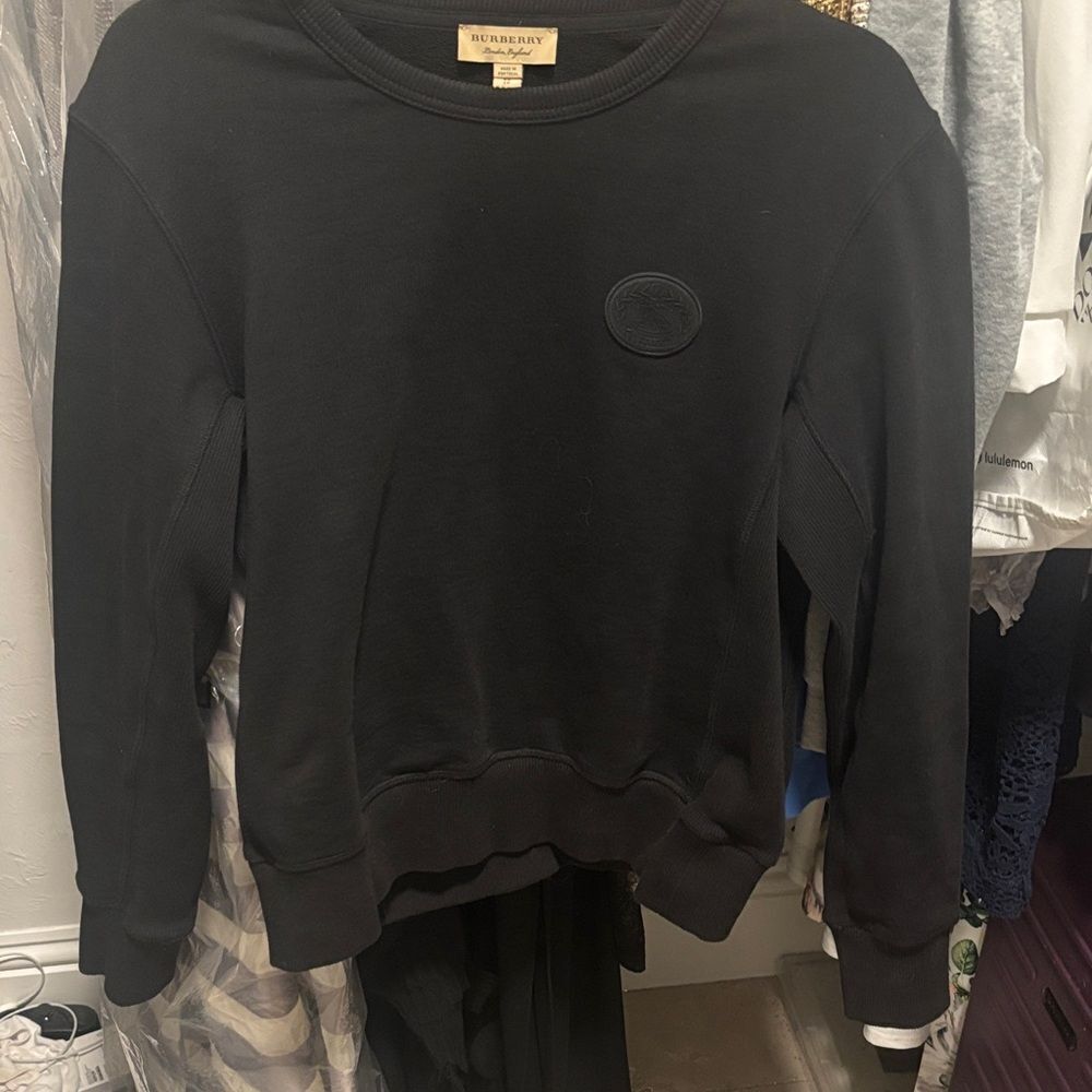 Burberry Black Crewneck Sweatshirt XS with raised circular logo EUC